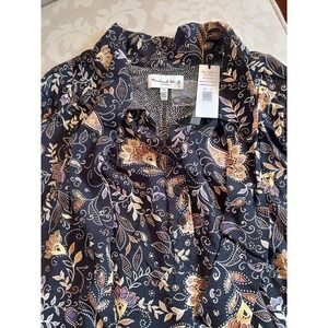 NEW! Michael Stars REVOLVE Alexei Printed Bow Blouse in Black & Multi Sz 2X $168